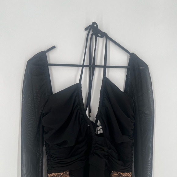 Self-Portrait Jersey Cut Out Lace Trim Halter Long Sleeve Midi Dress In Black - Picture 1 of 12